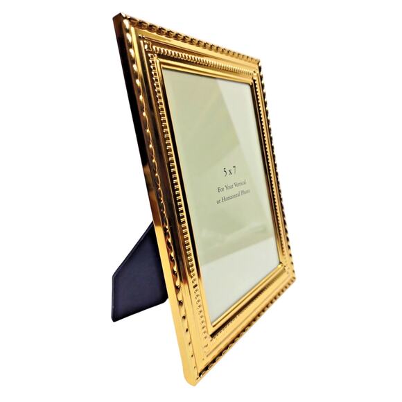 Vintage Gold Toned Polished Photo Frame for 5x7" Beaded Edge Easel Back NIB - Picture 8 of 8